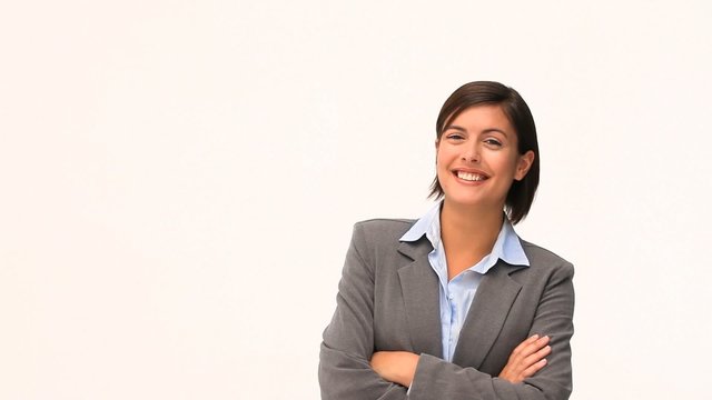 Brunette businesswoman looking at the camera