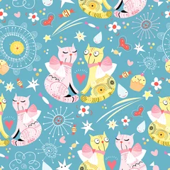 Wall murals Cats seamless pattern with lovers cats