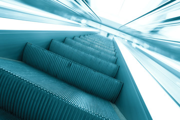 blue modern escalator in business center