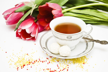 pink tulip and tea