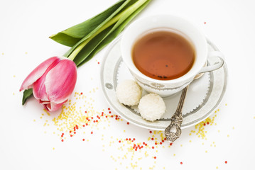 pink tulip and tea