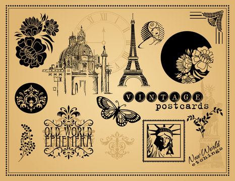 Vintage Etchings and Design Elements