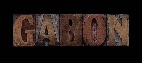 the word Gabon in old letterpress wood type