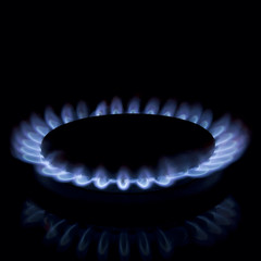 Full focus of Gas burner isolated on black background