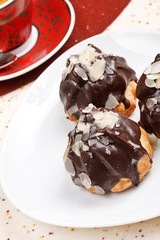 chocolate eclairs with coffee