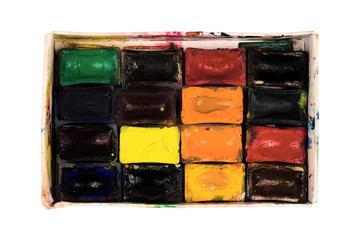 old watercolor paints isolated on white