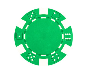 Green poker chip isolated on white