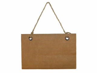 Blank cardboard tag tied isolated on white background