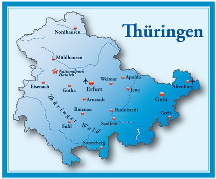 Th&uuml;ringen &Uuml;bersichtskarte blau mit Rahmen