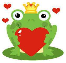 Frog Prince Holding A Red Heart