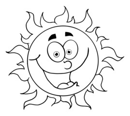 Outlined Happy Sun Mascot Cartoon Character