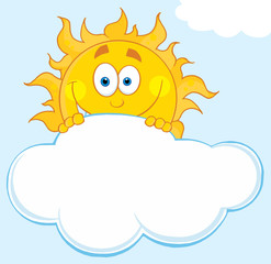 Happy Sun Hiding Behind Cloud  Illustration