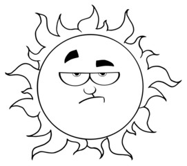 Outlined Lowering Sun Mascot Cartoon Character