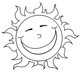 Outlined Smiling Sun Mascot Cartoon Character