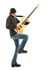 Guitar player isolated on the white background