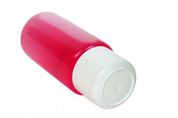 pink plastic bottle with a white background