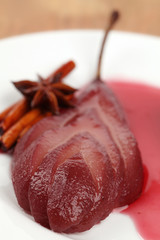 Poached pear in red wine