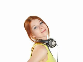 Fototapeta premium a teenage girl in studio with headphones