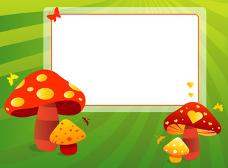 text background with butterfly and mushrom decorations