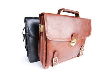 Two leather briefcases isolated on the white
