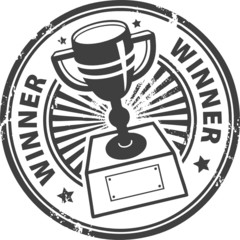 Stamp with winner cup and the word winner written inside