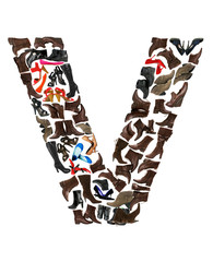 Font made of hundreds of shoes - Letter V