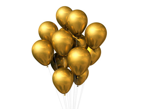 Gold Balloons Isolated On White