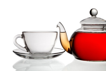 Teapot with tea and cup