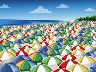 Beach with a lot of colorful umbrellas