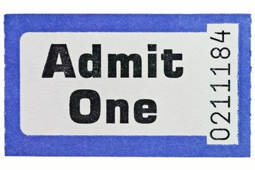 Admit one ticket stub isolated on white