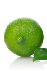 Lime with leaf on a white background