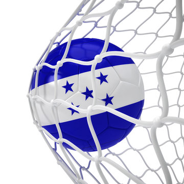 Honduranian soccer ball inside the net