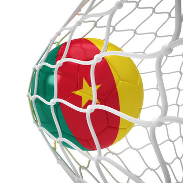 Cameroonian soccer ball inside the net