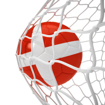 Denmark soccer ball inside the net