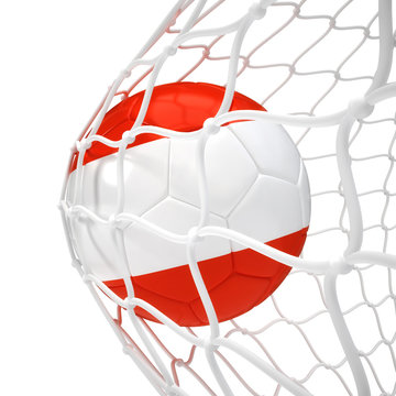 Austrian soccer ball inside the net