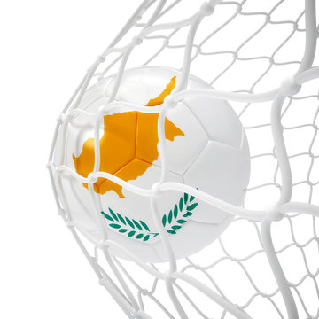 Cyprus soccer ball inside the net