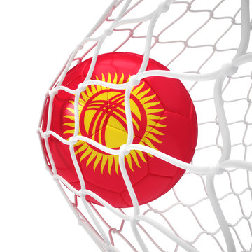 Kyrgyzstan soccer ball inside the net