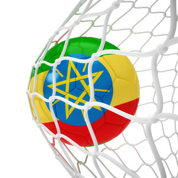 Ethiopian soccer ball inside the net