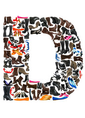 Font made of hundreds of shoes - Letter D