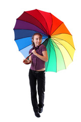 Smiling woman with colorful umbrella
