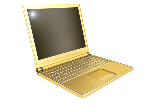 3d Gold Laptop  On White Background.