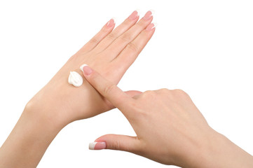 Fototapeta premium Applying hand cream.