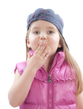 little girl covers a mouth