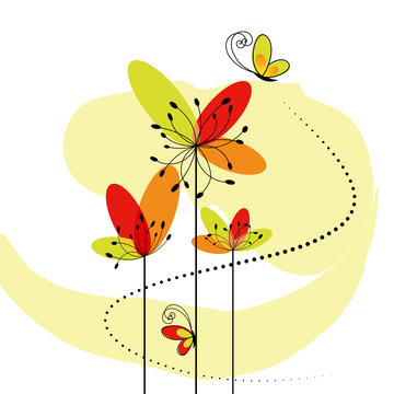 Abstract springtime flower with butterfly
