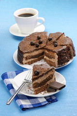 Homemade chocolate cake and coffee