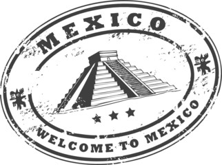 Grunge rubber stamp with the Chichen Itza