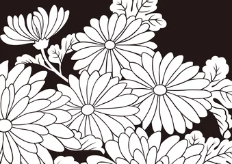 Papier Peint photo Lavable Fleurs noir et blanc Motif graphique