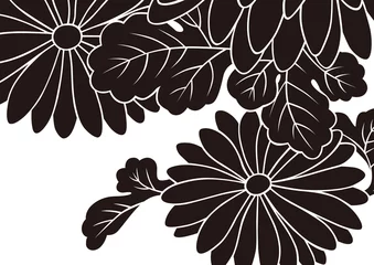 Papier Peint photo Lavable Fleurs noir et blanc Motif graphique