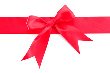 Gift red ribbon and bow isolated on white background
