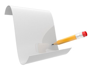 Page and pencil. 3D illustration. Isolated